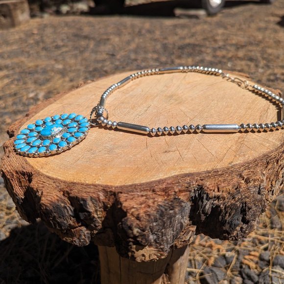 Navajo Pearls & Sleeping Beauty Cluster Turquoise Necklace Medallion‎ Pendant*** - Picture 7 of 13